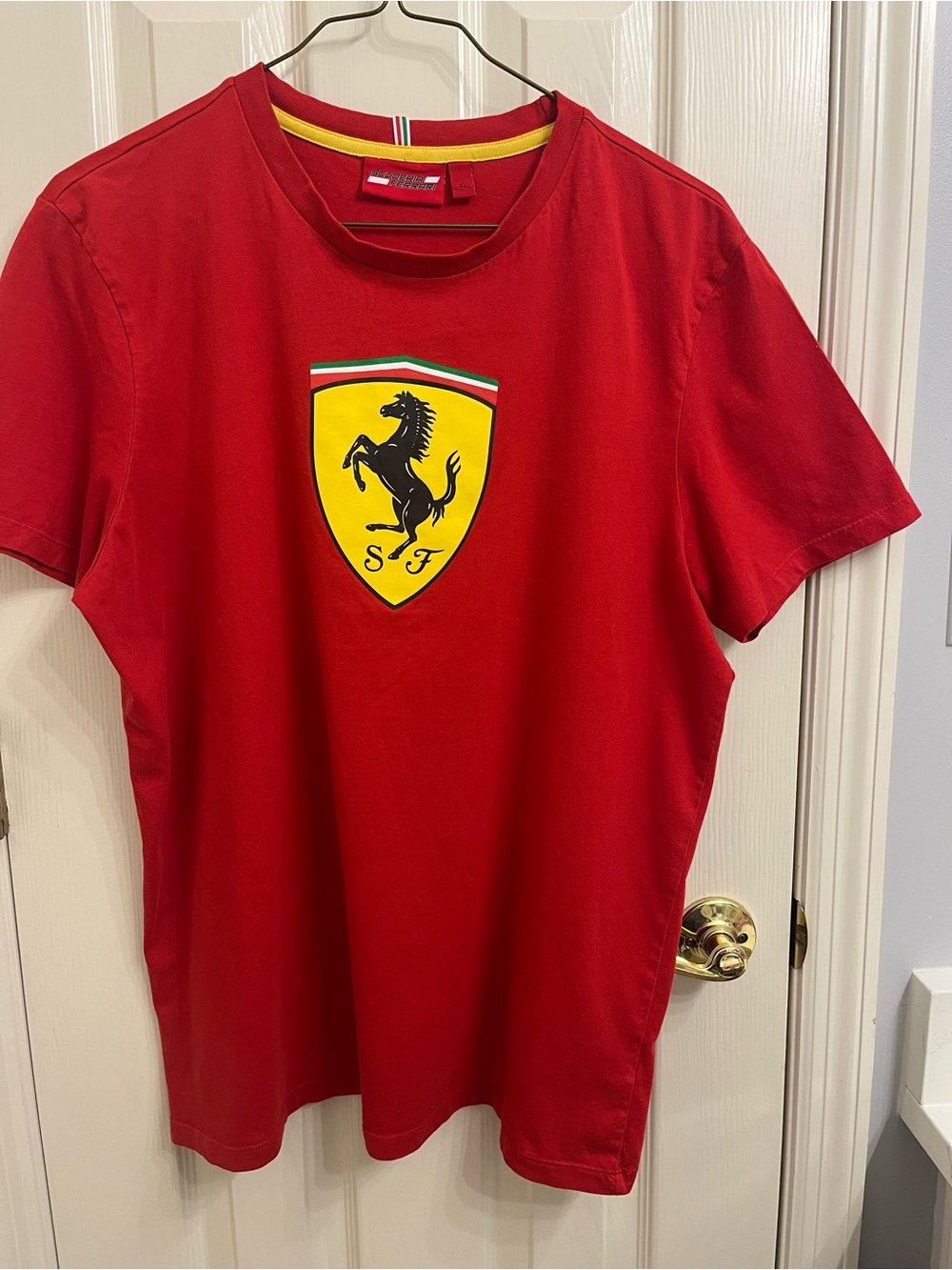 Ferrari Red Tee with Yellow Trim and Italian Flag Detail